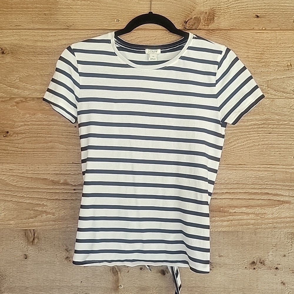 J. Crew Black and White Striped Tie Back Tee Size XSmall